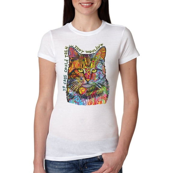 Dean Russo If Cats Could Talk Cat Lover Womens Slim Fit Junior Tee, White, Large