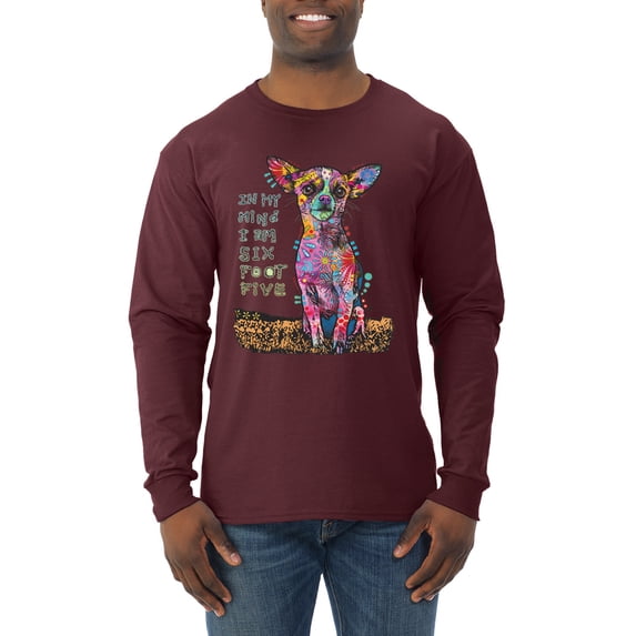Dean Russo In My Mind Dog Lover Mens Long Sleeve Shirt, Maroon, XX-Large