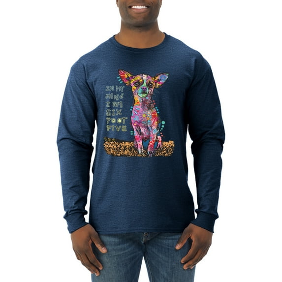 Dean Russo In My Mind Dog Lover Mens Long Sleeve Shirt, Vintage Heather Navy, X-Large