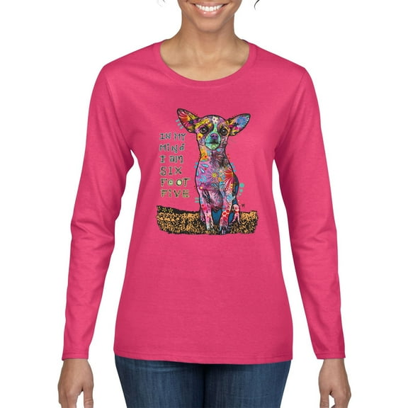 Dean Russo In My Mind Dog Lover Womens Graphic Long Sleeve T-Shirt, Fuschia, Medium