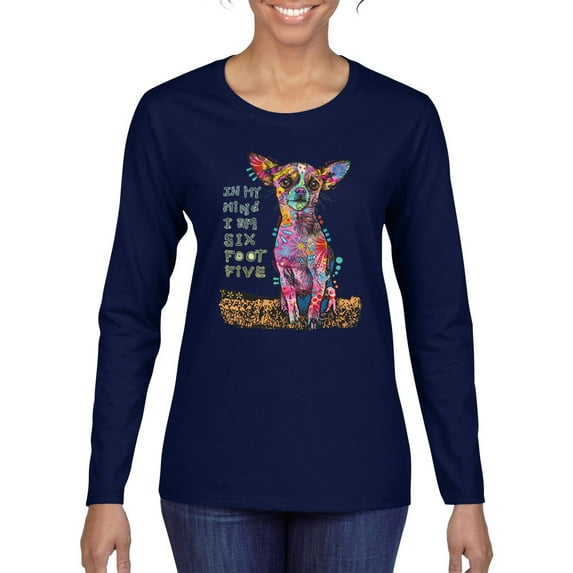 Dean Russo In My Mind Dog Lover Womens Graphic Long Sleeve T-Shirt, Navy, XX-Large