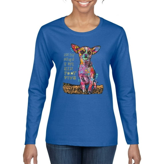 Dean Russo In My Mind Dog Lover Womens Graphic Long Sleeve T-Shirt, Royal, Medium