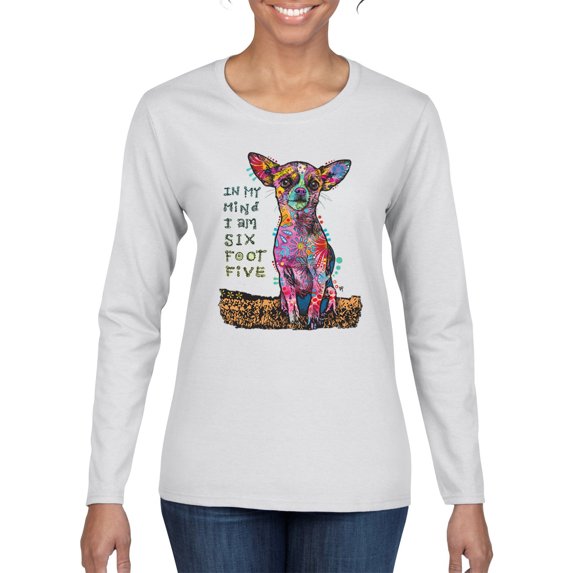 Dean Russo In My Mind Dog Lover Womens Graphic Long Sleeve T-Shirt, White, X-Large