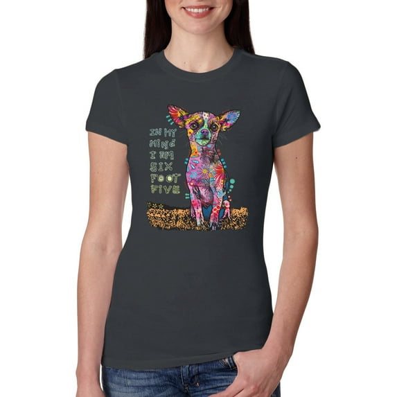 Dean Russo In My Mind Dog Lover Womens Slim Fit Junior Tee, Dark Grey, Medium