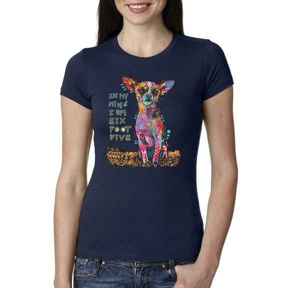 Dean Russo In My Mind Dog Lover Womens Slim Fit Junior Tee, Navy, XX-Large