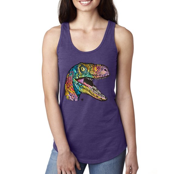 Dean Russo Raptor Animal Lover Ladies Racerback Tank Top, Purple Rush, Medium