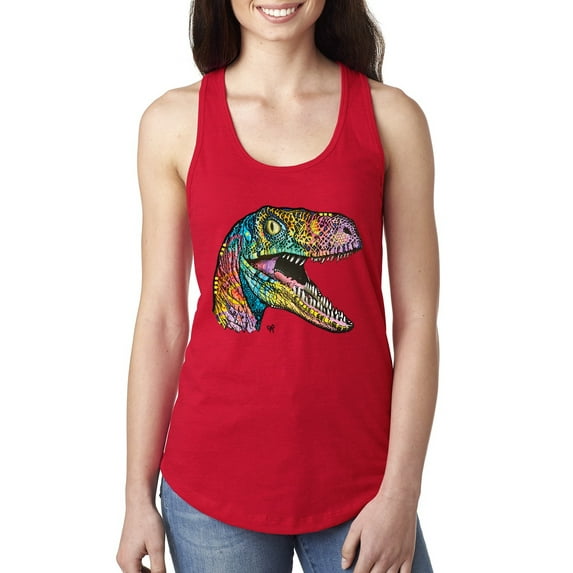 Dean Russo Raptor Animal Lover Ladies Racerback Tank Top, Red, Small