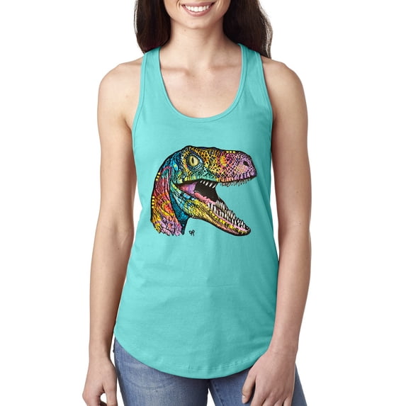 Dean Russo Raptor Animal Lover Ladies Racerback Tank Top, Tahiti Blue, Large