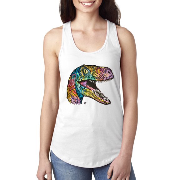 Dean Russo Raptor Animal Lover Ladies Racerback Tank Top, White, Medium