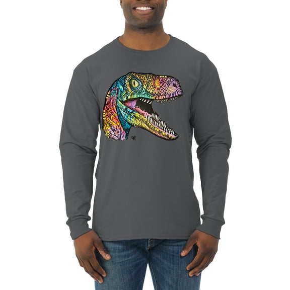 Dean Russo Raptor Animal Lover Mens Long Sleeve Shirt, Charcoal, X-Large