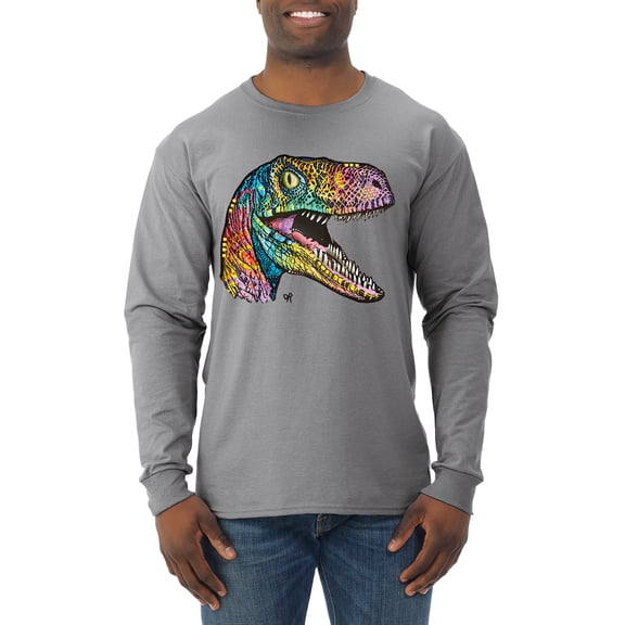 Dean Russo Raptor Animal Lover Mens Long Sleeve Shirt, Heather Grey, Large