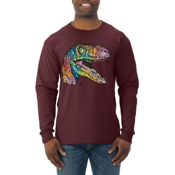 Dean Russo Raptor Animal Lover Mens Long Sleeve Shirt, Maroon, X-Large