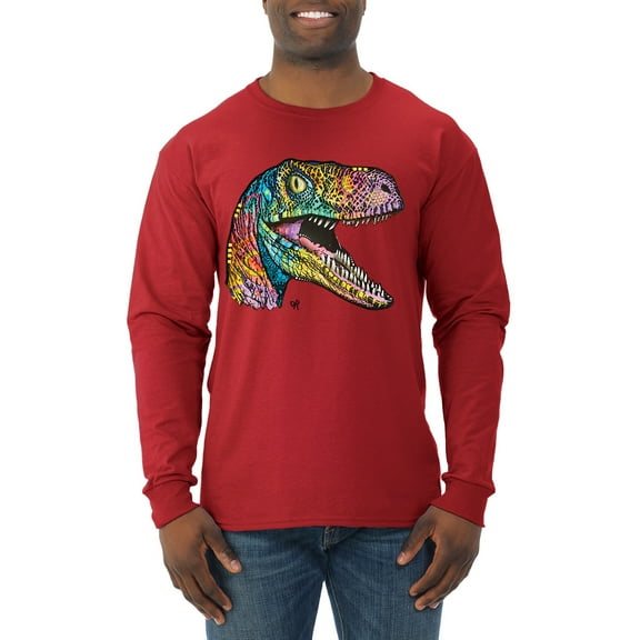 Dean Russo Raptor Animal Lover Mens Long Sleeve Shirt, Red, Medium