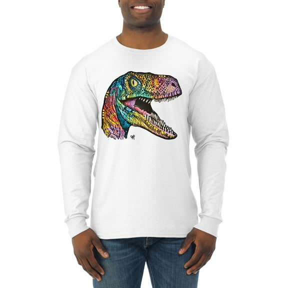 Dean Russo Raptor Animal Lover Mens Long Sleeve Shirt, White, Medium