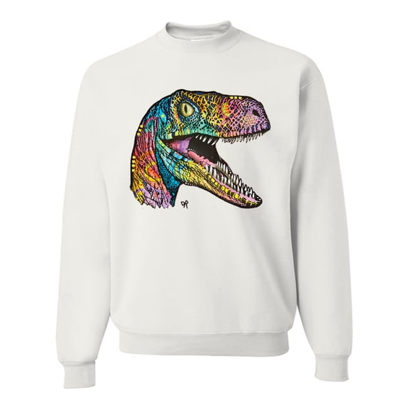 Dean Russo Raptor Animal Lover Unisex Crewneck Graphic Sweatshirt, White, Large