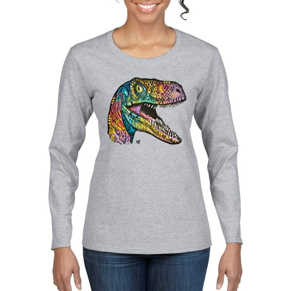 Dean Russo Raptor Animal Lover Womens Graphic Long Sleeve T-Shirt, Heather Grey, X-Large
