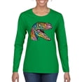 thumbnail image 1 of Dean Russo Raptor Animal Lover Womens Graphic Long Sleeve T-Shirt, Kelly, X-Large, 1 of 6