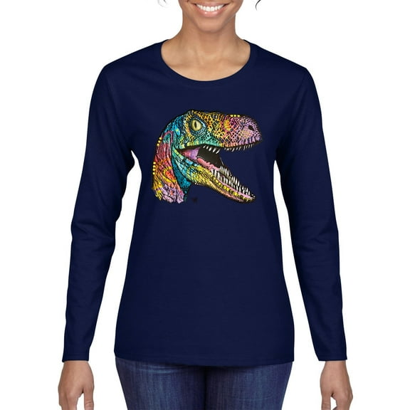 Dean Russo Raptor Animal Lover Womens Graphic Long Sleeve T-Shirt, Navy, X-Large