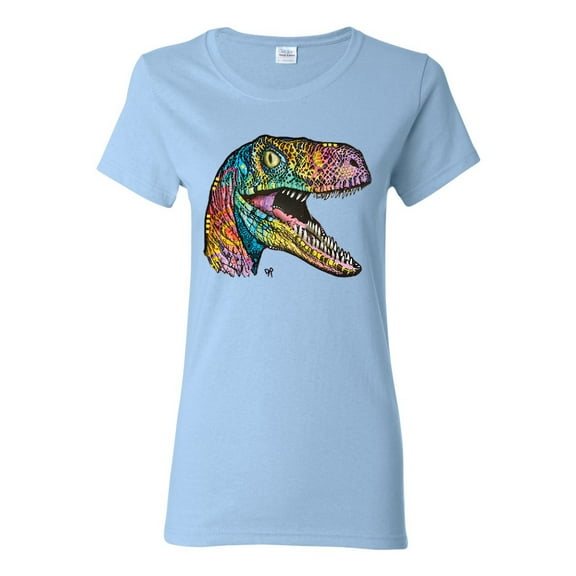 Dean Russo Raptor Animal Lover Womens Graphic T-Shirt, Light Blue, X-Large