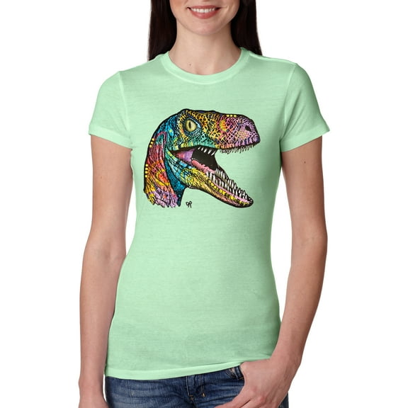 Dean Russo Raptor Animal Lover Womens Slim Fit Junior Tee, Mint, Large