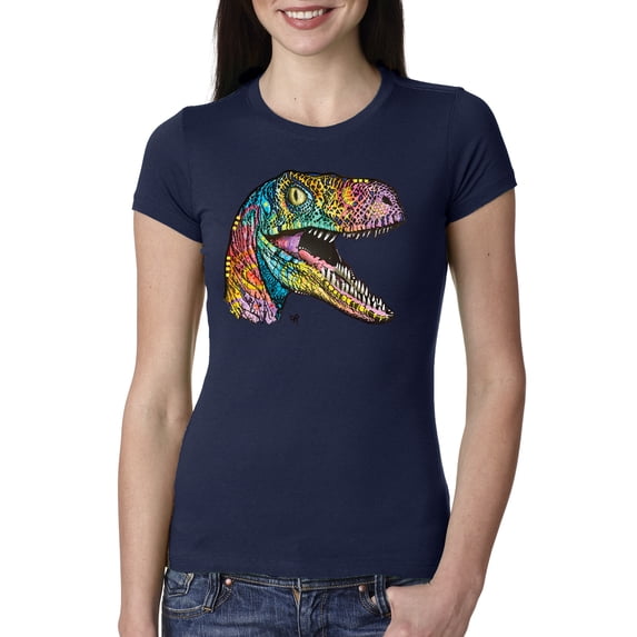 Dean Russo Raptor Animal Lover Womens Slim Fit Junior Tee, Navy, X-Large