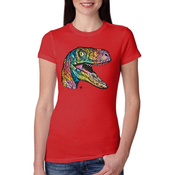 Dean Russo Raptor Animal Lover Womens Slim Fit Junior Tee, Red, Medium