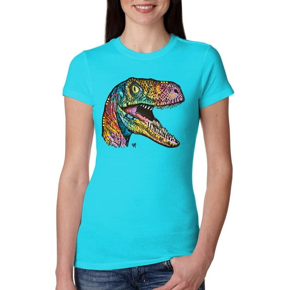 Dean Russo Raptor Animal Lover Womens Slim Fit Junior Tee, Tahiti Blue, XX-Large