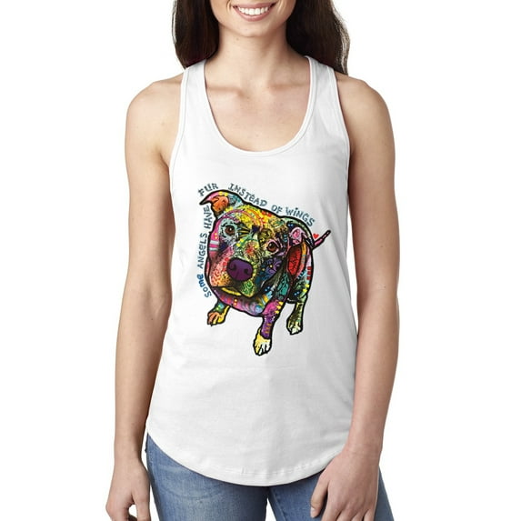 Dean Russo Some Angels Dog Lover Ladies Racerback Tank Top, White, Small
