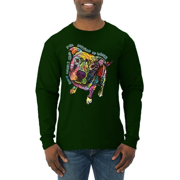 Dean Russo Some Angels Dog Lover Mens Long Sleeve Shirt, Forest Green, X-Large
