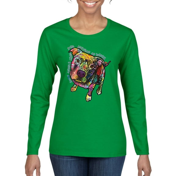 Dean Russo Some Angels Dog Lover Womens Graphic Long Sleeve T-Shirt, Kelly, Small