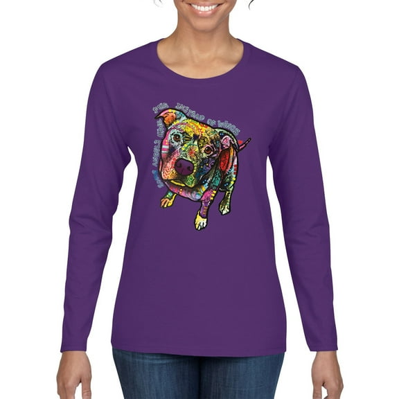 Dean Russo Some Angels Dog Lover Womens Graphic Long Sleeve T-Shirt, Purple, Large