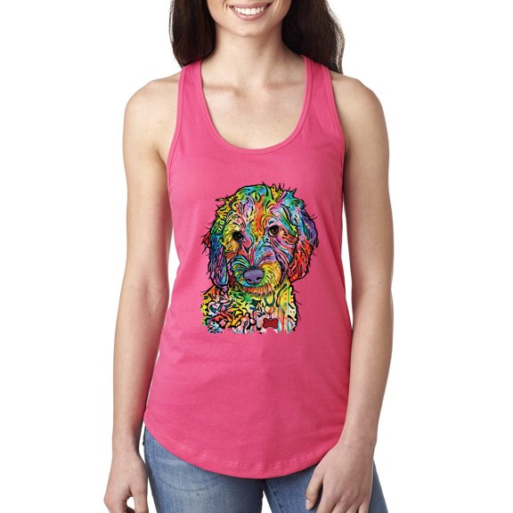Dean Russo Sweet Poodle Dog Lover Ladies Racerback Tank Top, Hot Pink, Medium