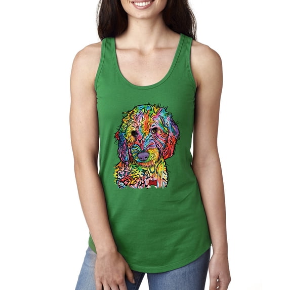 Dean Russo Sweet Poodle Dog Lover Ladies Racerback Tank Top, Kelly, X-Large