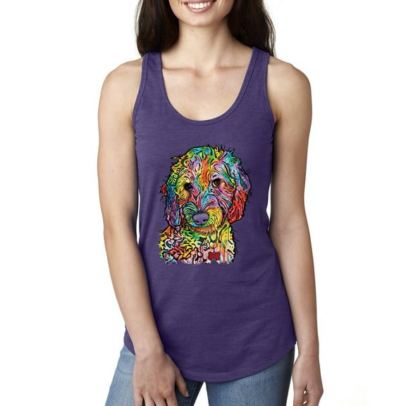 Dean Russo Sweet Poodle Dog Lover Ladies Racerback Tank Top, Purple Rush, Medium