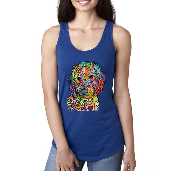 Dean Russo Sweet Poodle Dog Lover Ladies Racerback Tank Top, Royal, Medium