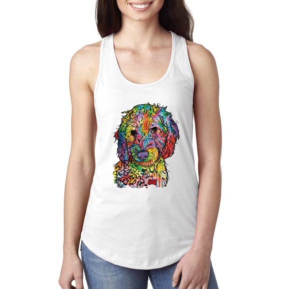 Dean Russo Sweet Poodle Dog Lover Ladies Racerback Tank Top, White, X-Large