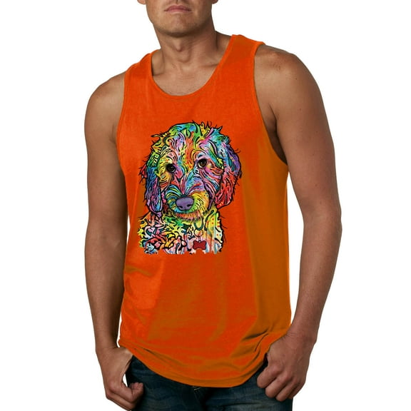 Dean Russo Sweet Poodle Dog Lover Mens Graphic Tank Top, Orange, Small