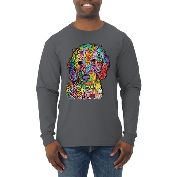 Dean Russo Sweet Poodle Dog Lover Mens Long Sleeve Shirt, Charcoal, Small