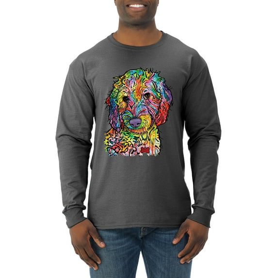 Dean Russo Sweet Poodle Dog Lover Mens Long Sleeve Shirt, Heather Black, Small