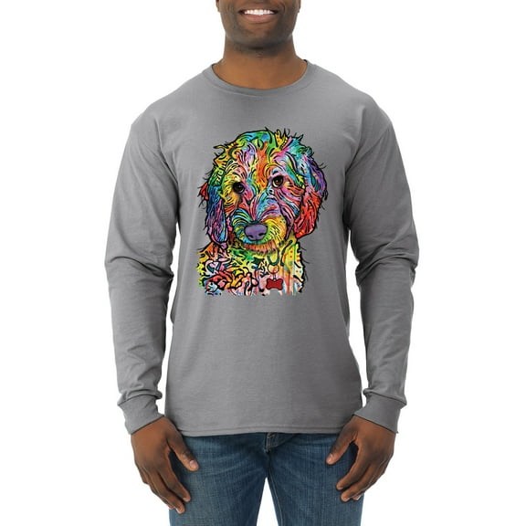 Dean Russo Sweet Poodle Dog Lover Mens Long Sleeve Shirt, Heather Grey, Medium
