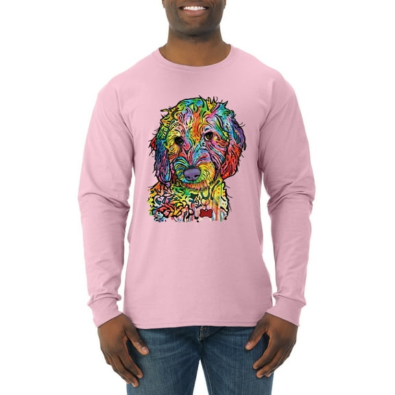Dean Russo Sweet Poodle Dog Lover Mens Long Sleeve Shirt, Light Pink, Large