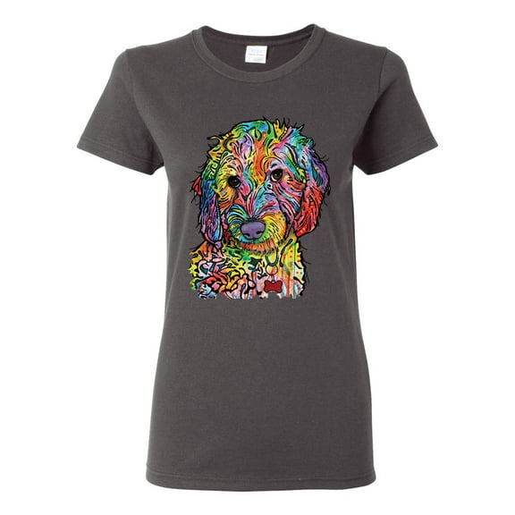 Dean Russo Sweet Poodle Dog Lover Womens Graphic T-Shirt, Charcoal, Large