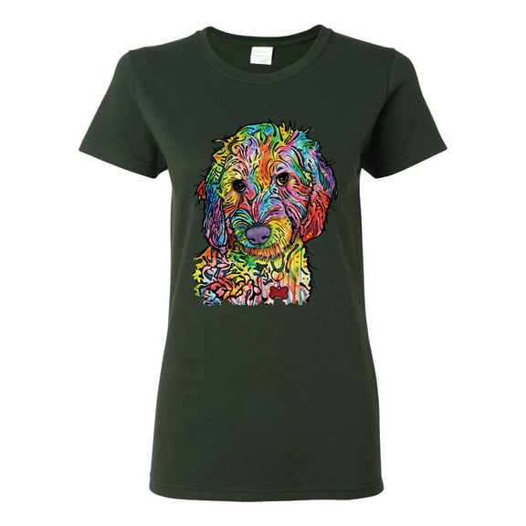 Dean Russo Sweet Poodle Dog Lover Womens Graphic T-Shirt, Forest Green, Large