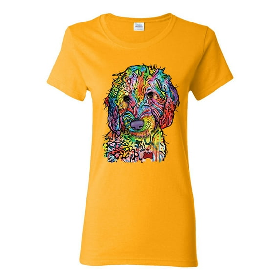 Dean Russo Sweet Poodle Dog Lover Womens Graphic T-Shirt, Gold, X-Large