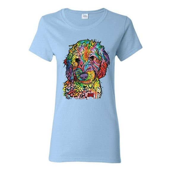 Dean Russo Sweet Poodle Dog Lover Womens Graphic T-Shirt, Light Blue, Large