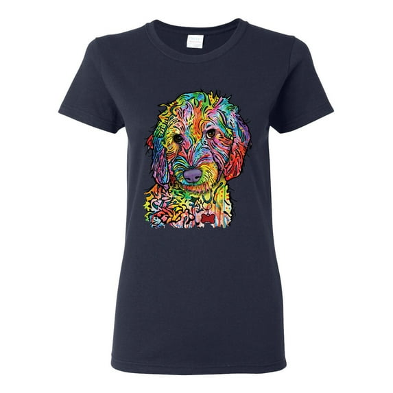 Dean Russo Sweet Poodle Dog Lover Womens Graphic T-Shirt, Navy, XX-Large