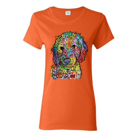Dean Russo Sweet Poodle Dog Lover Womens Graphic T-Shirt, Orange, Small