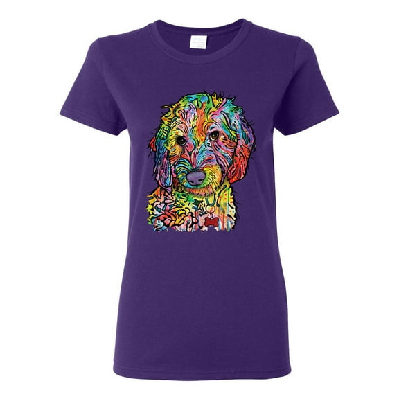Dean Russo Sweet Poodle Dog Lover Womens Graphic T-Shirt, Purple, Medium