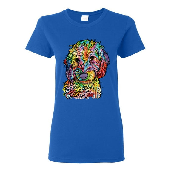 Dean Russo Sweet Poodle Dog Lover Womens Graphic T-Shirt, Royal, Small