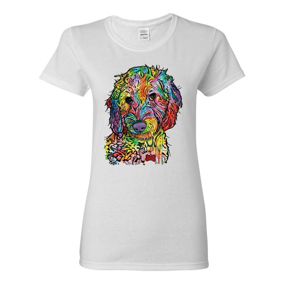 Dean Russo Sweet Poodle Dog Lover Womens Graphic T-Shirt, White, Medium
